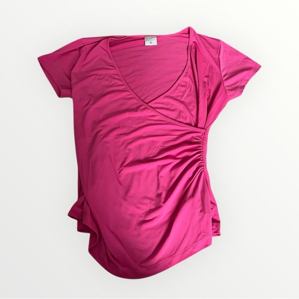 ▫️MOTHERHOOD MATERNITY: Women’s L, hot pink short sleeve cross over blouse▫️